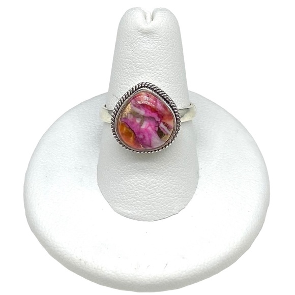 Jewelry - Kingman Turquoise Pink Dahlia Stone Ring Sterling Silver 925 Size 7.5 Boho